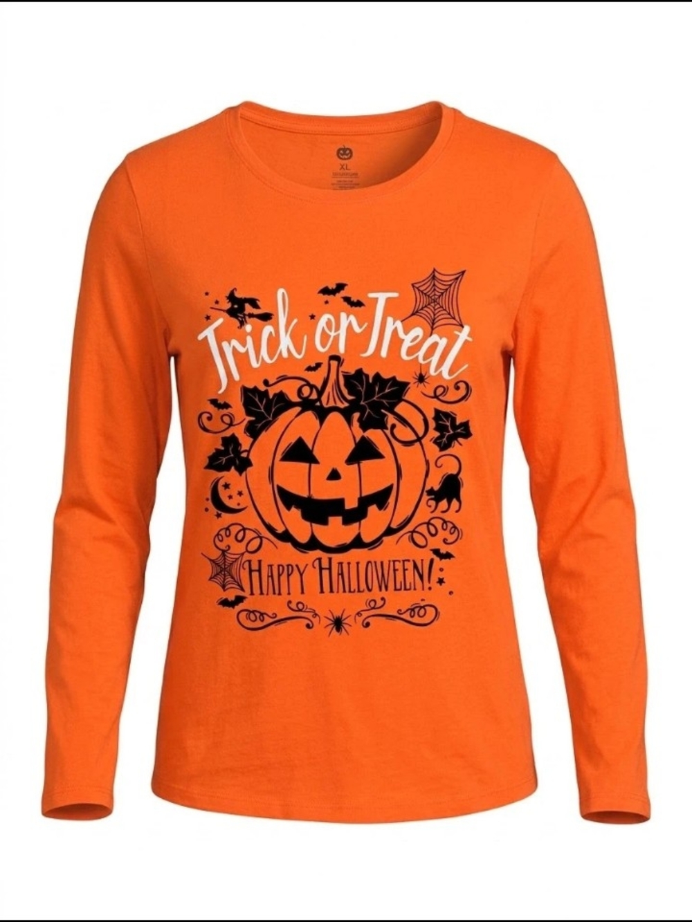 Kids' Orange Halloween Trick or Treat Long Sleeve Tee XL